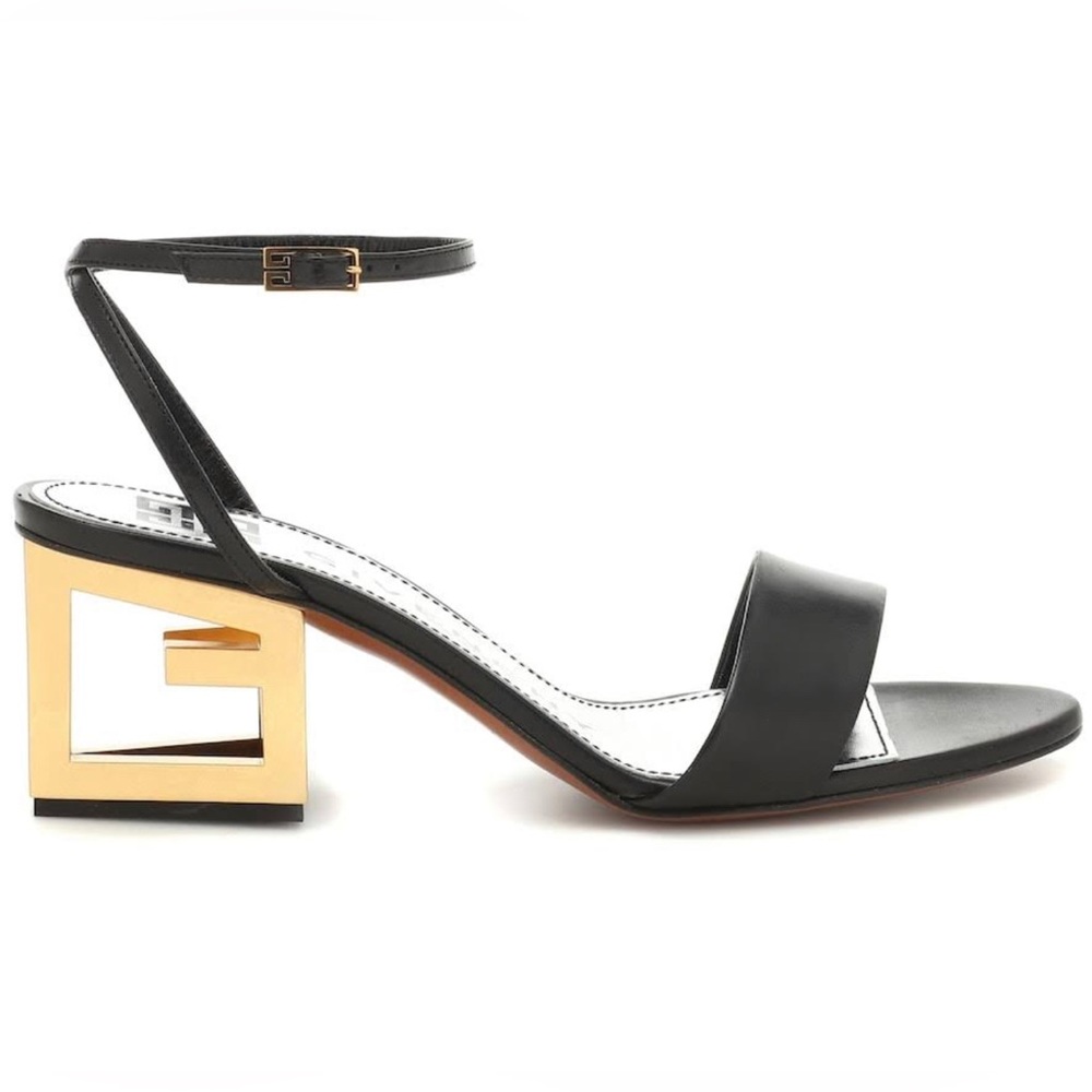 GIVENCHY triangle leather logo sandals in black / gold 39.5